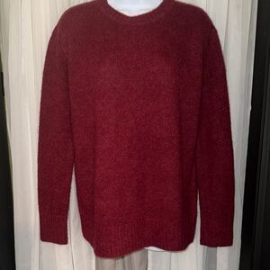 Classic Red Crewneck Sweater with Ribbed Details- alpaca and wool blend.
